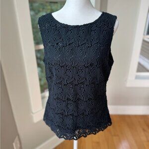 Talbots Navy Blue Floral Lace Shell Formal Sleeveless Lined Side Zip Blouse Sz 8